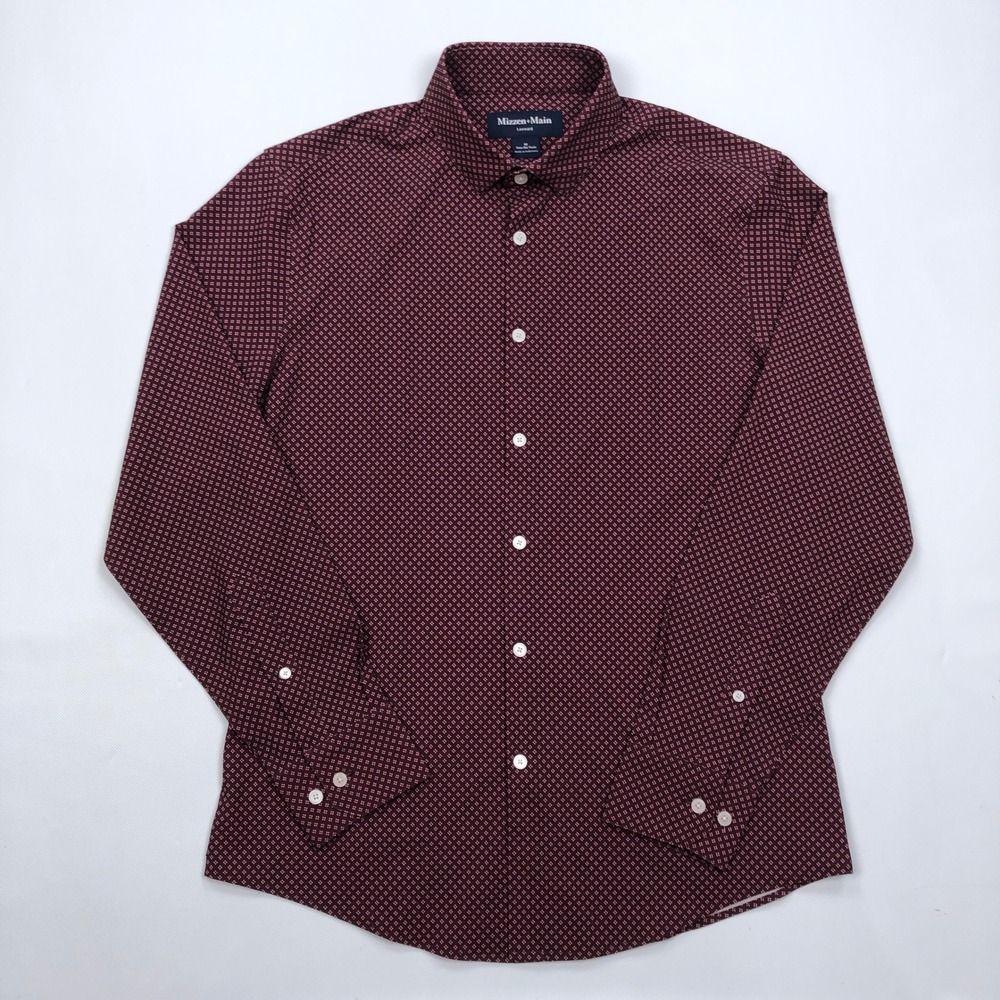 Mizzen Main Leeward Shirt Mens Medium Trim No Tuck Wine Clover Geometric Stretch